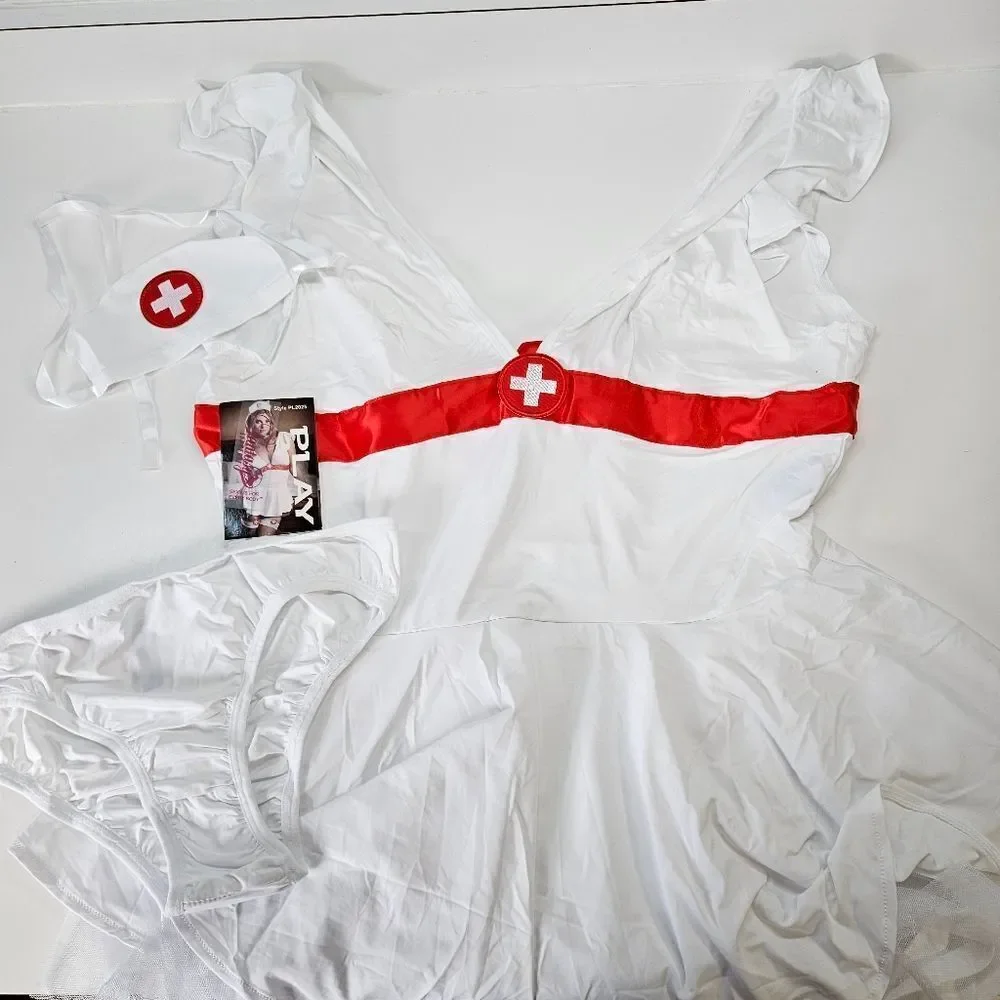 NEW Fantasy Lingerie PLAY Bedside Nurse Sexy Costume 3-Piece Set M/L